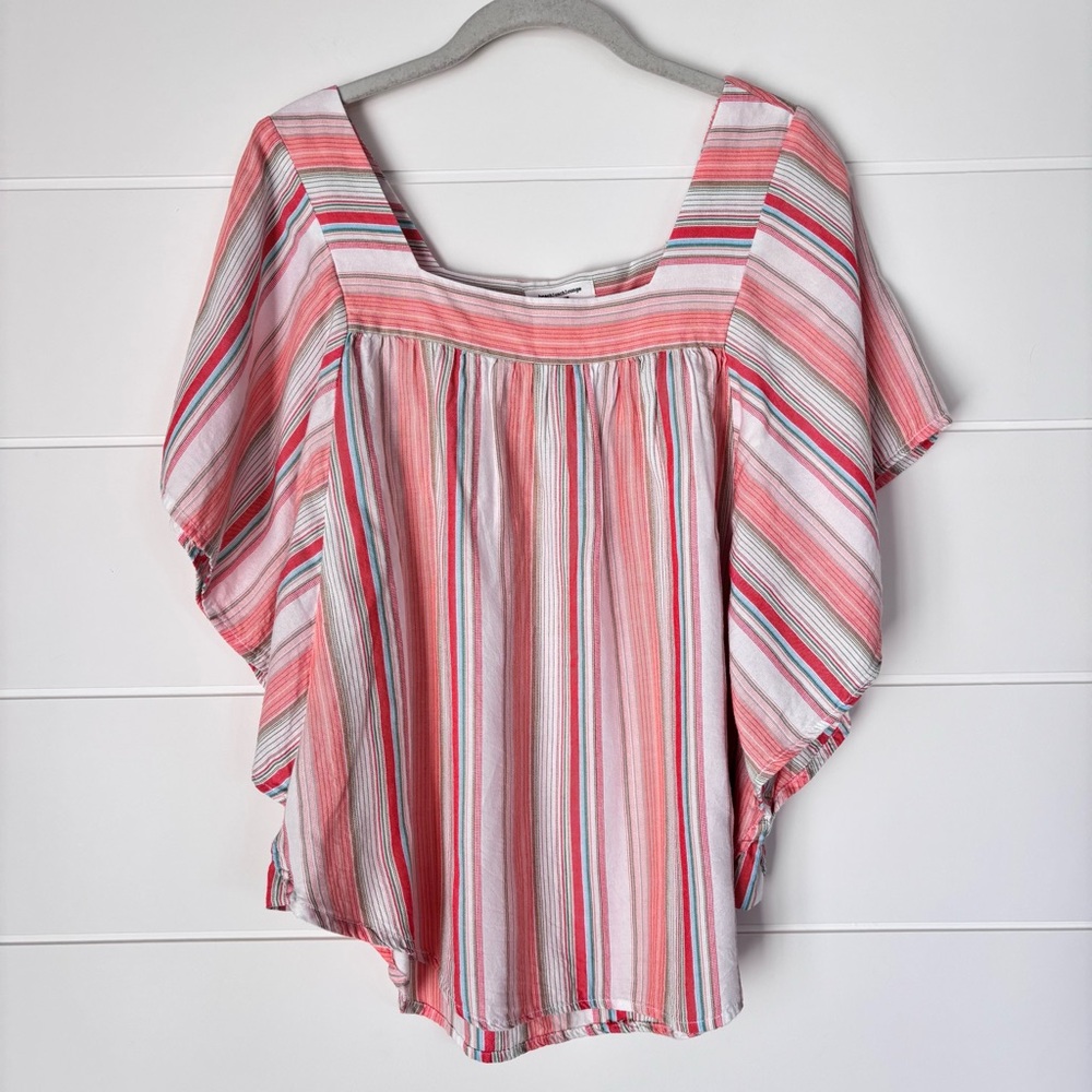 Beachlunchlounge Striped Flutter Sleeve Top Blouse Women's Size Medium